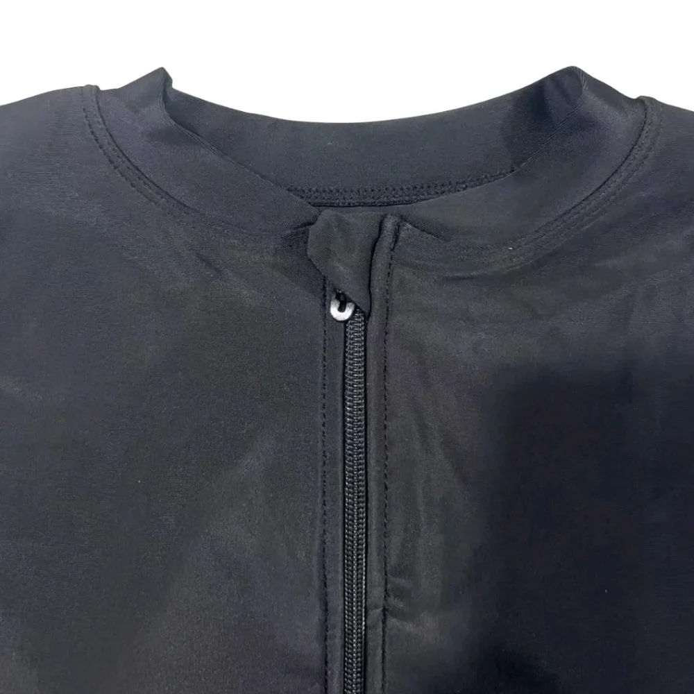 Modest Black Women's Burkini Set with Blue Patterned Sleeves - Picture 2 of 5